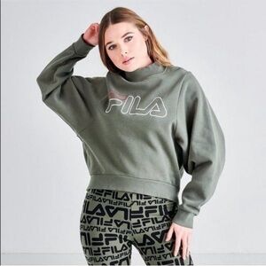 FILA Olive Green Y2K Cropped Casual Athleisure Embroidered Logo Sweatshirt